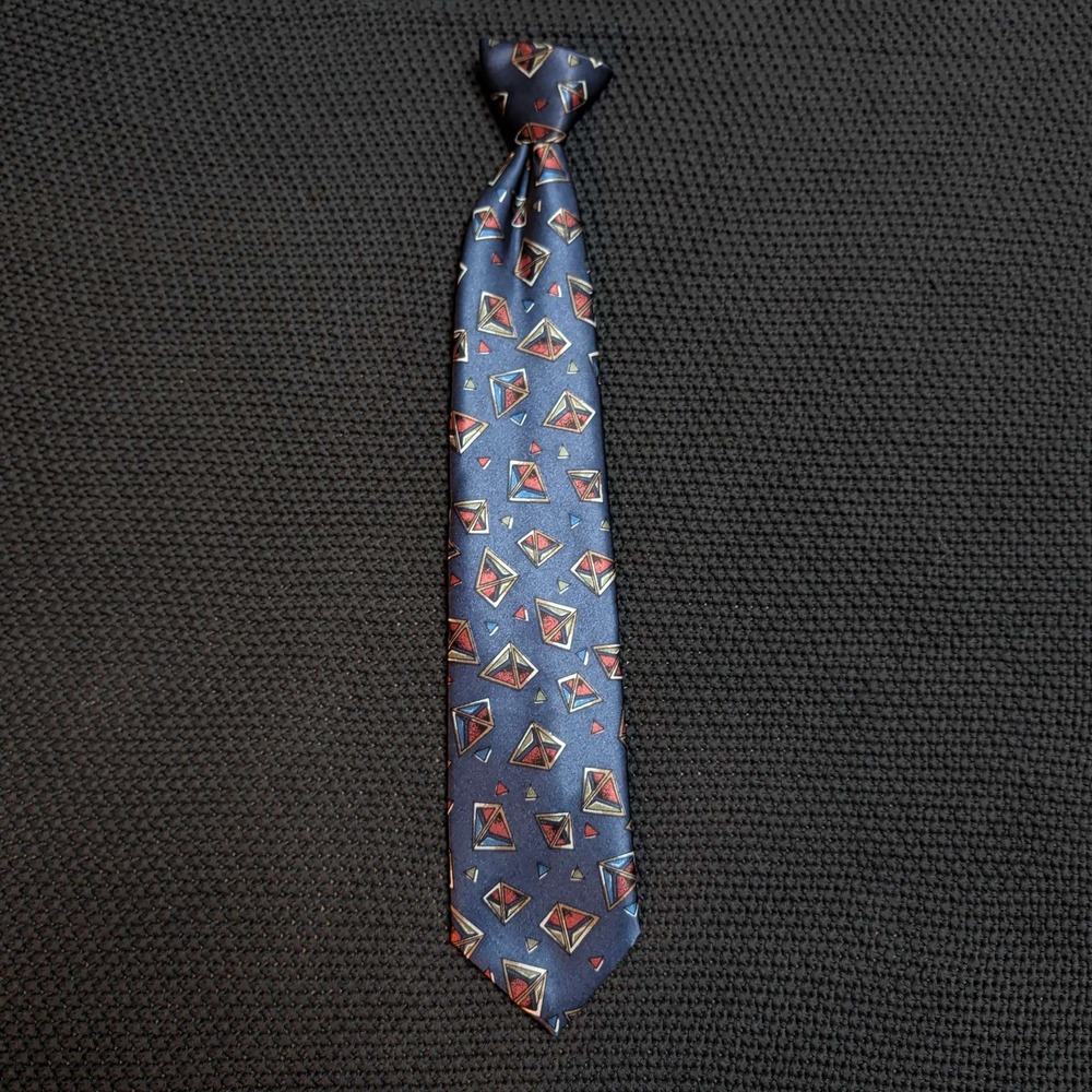 The Mens Store Necktie Mens OS Navy Blue Geometric Pyramid Print Classic Retro - Picture 1 of 3